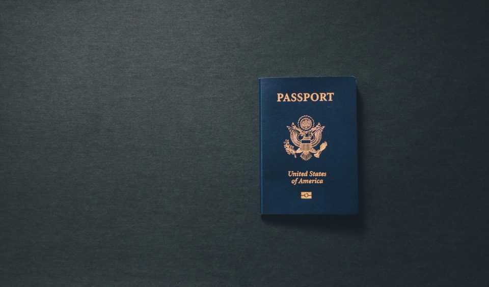 passport on black background